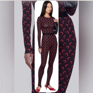 Marine Serre Black and Red Crescent Moon Stirrup Leggings